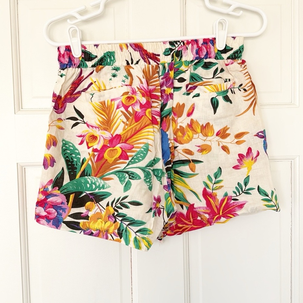 RACHEL ROY shorts size S ivory green pink linen blend elastic waist pockets - Picture 2 of 7